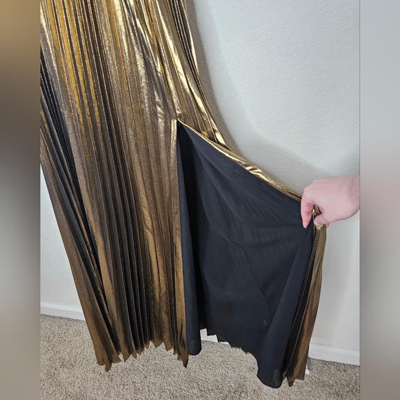 NWT Banana Republic Raggiera Pleated Gold Metallic Maxi Dress Corset Bodice - Picture 8 of 16